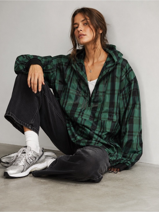 Zara Jackets & Blazers - Zara Green Plaid Oversized Hooded Anorak Windbreaker XL